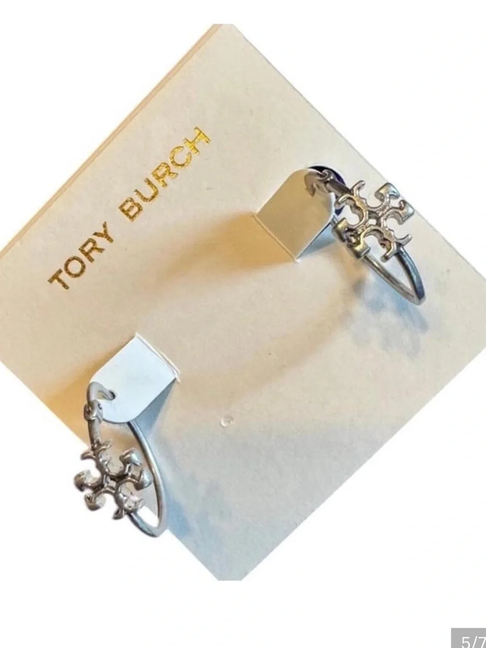 Tory Burch Silver Double T Logo Hoop Earrings NWT w Card
